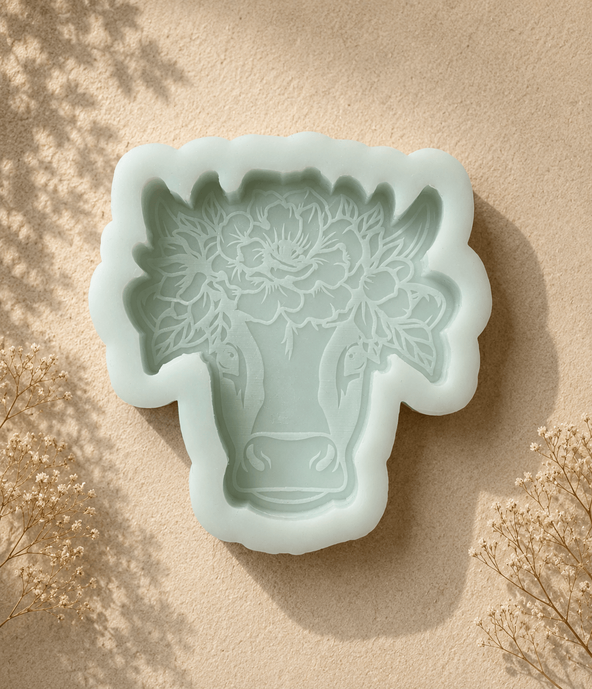 Silikonform Kuh mit Blumen